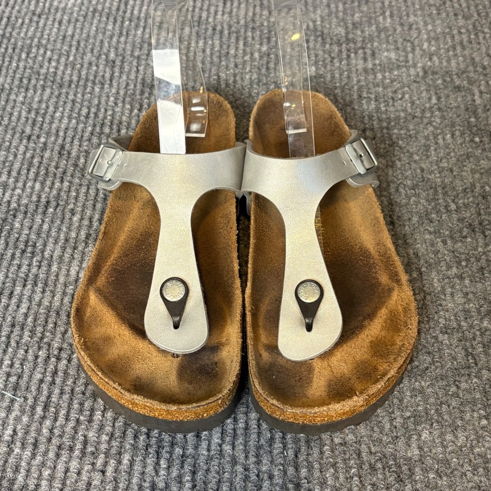 Birkenstock Gizeh Silver Metallic Birko Flor Thong Sandals Womens EU 38 US 7 7.5 - Picture 2 of 7